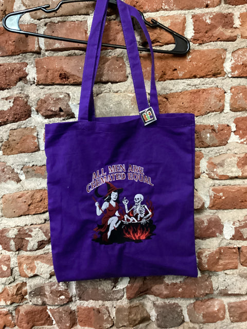 StitchnStabs Embroidered All Men are Cremated Equal Tote