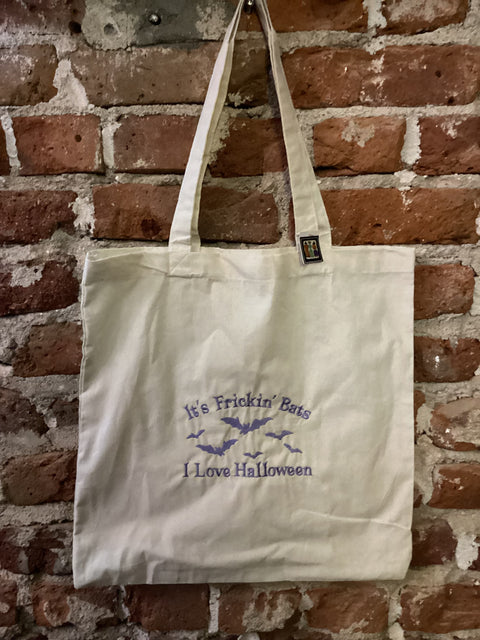 StitchnStabs Embroidered It’s Frickin’ Bats I Love Halloween Beige Tote