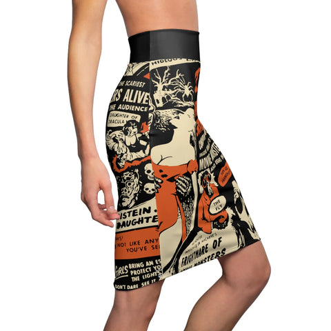 Terror Talk Shop Classic Horror Pencil Skirt