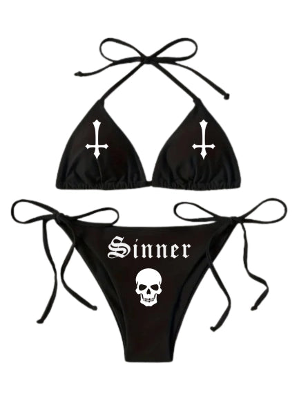 Wickedly Divine Shop Demonic Bikini Swim Suit Top White Crosses