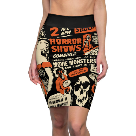 Terror Talk Shop Classic Horror Pencil Skirt