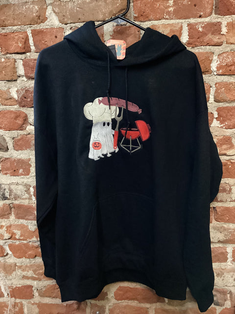 StichnStabs Embroidered Grilling Ghost Hoodie Sweatshirt Black