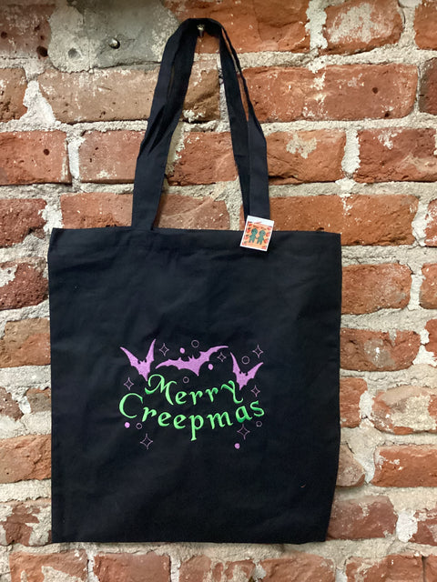 StitchnStabs Embroidered Merry Creepmas Black Tote