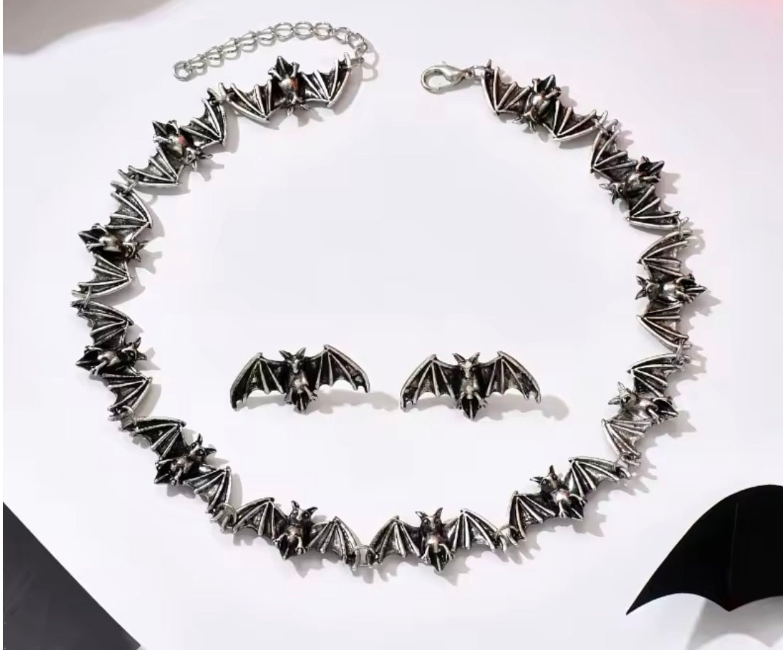 Silver Bats Necklace