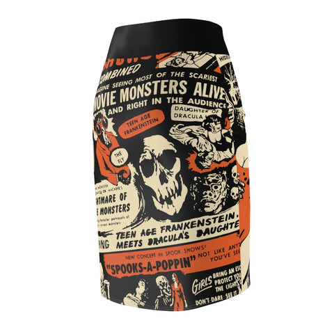 Terror Talk Shop Classic Horror Pencil Skirt