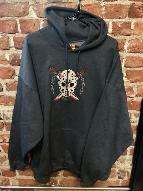 StichnStabs Embroidered Jason Hoodie Sweatshirt Grey