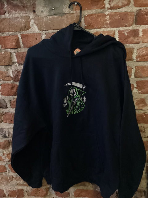 StitchnStabs Embroidered Green Grim Reaper Skull Hoodie