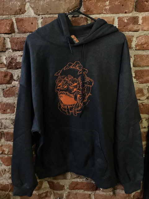 StitchnStabs Embroidered Orange Claw Skull Hoodie
