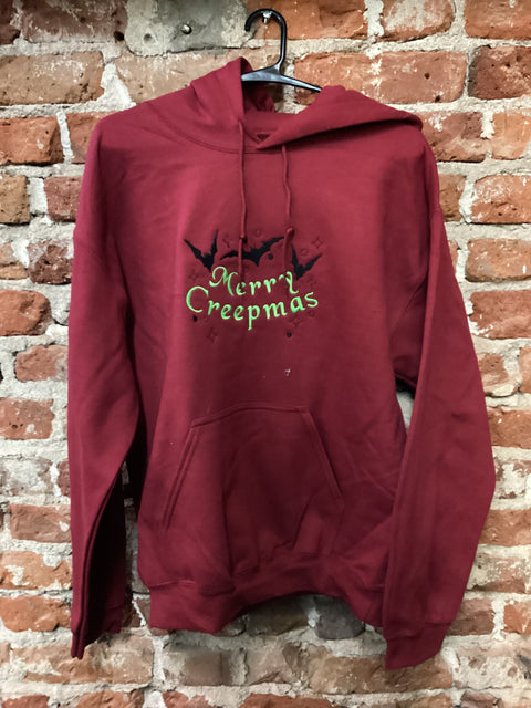 StitchnStabs Embroidered Merry Creepmas Red Hoodie