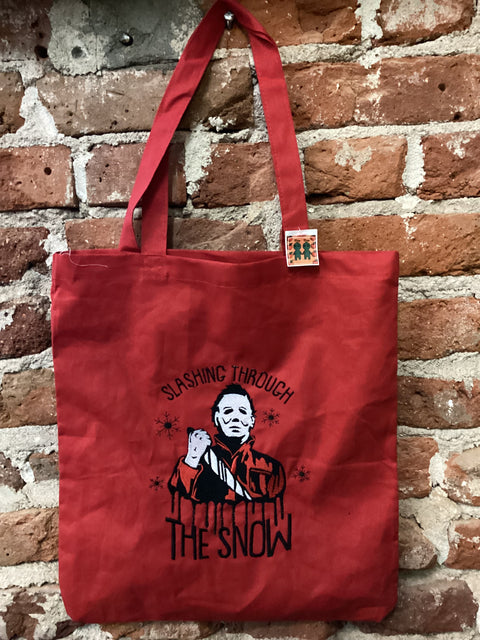 StitchnStabs Embroidered Slashing Through the Snow Red/Black Tote