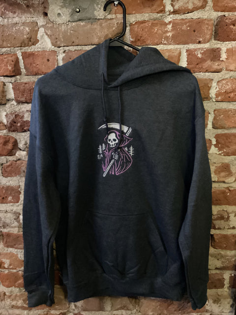 StitchnStabs Embroidered Pink Grim Reaper Hoodie