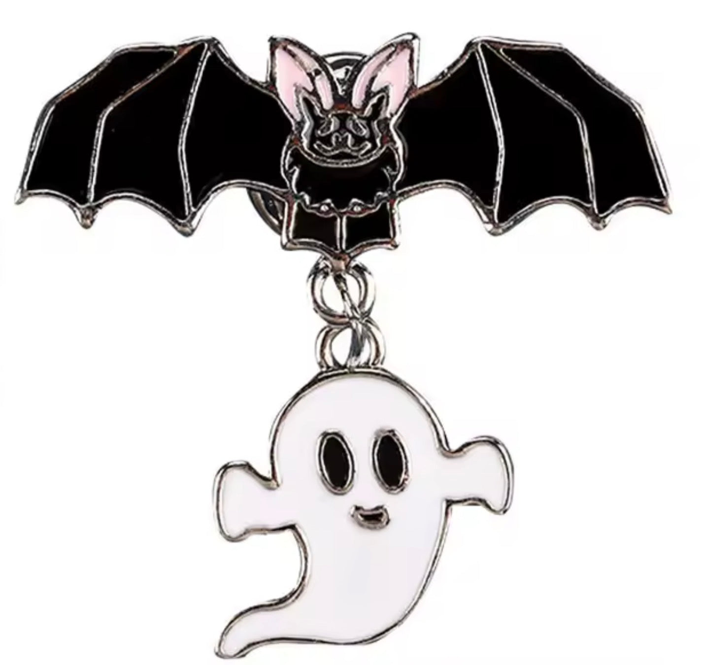 Black Bat with Ghost Charm Pin