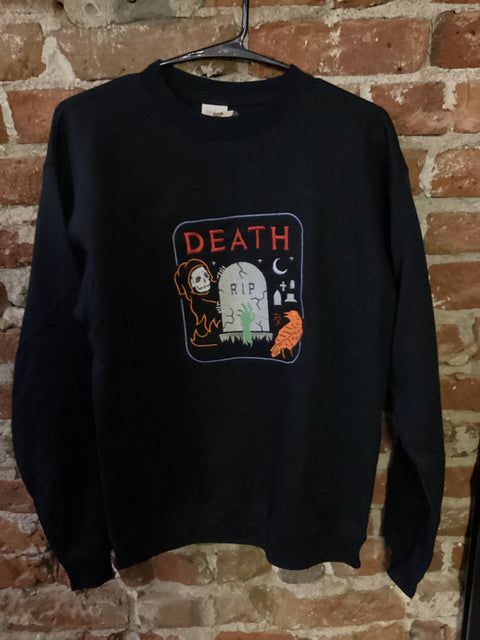 StitchnStabs Embroidered Death Graveyard Black Crewneck