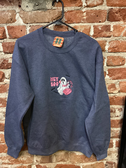 StitchnStabs Embroidered Hey Boo Ghost Crewneck