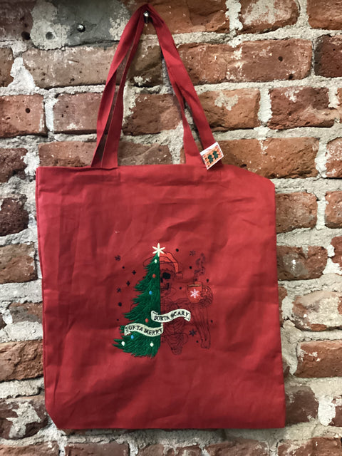 StitchnStabs Embroidered Sorta Scary Sorta Merry Red Tote