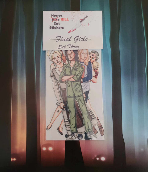 El arte de Jenn Wakely: Set de 3 pegatinas finales de "Chicas de terror"