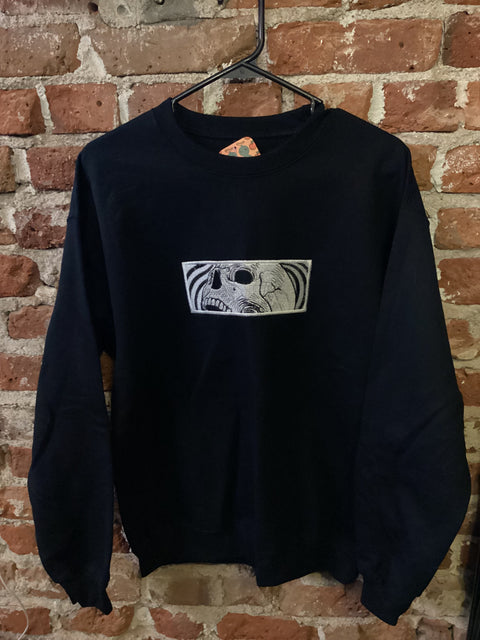 StitchnStabs Embroidered White Skull Crewneck