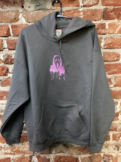 StitchnStabs Embroidered Ghostface Drip Grey Hoodie