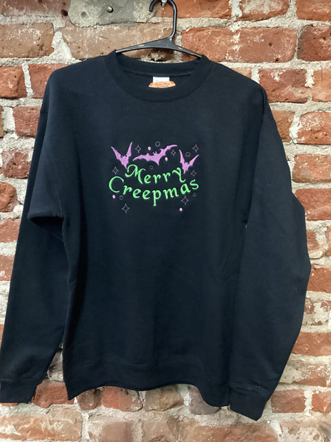 StitchnStabs Embroidered Merry Creepmas Black Crewneck