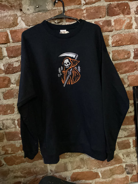 StitchnStabs Embroidered Orange Grim Reaper Skull Hoodie