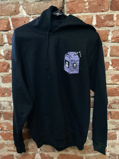 StichnStabs Embroidered Ghost Coffee Hoodie Sweatshirt Black