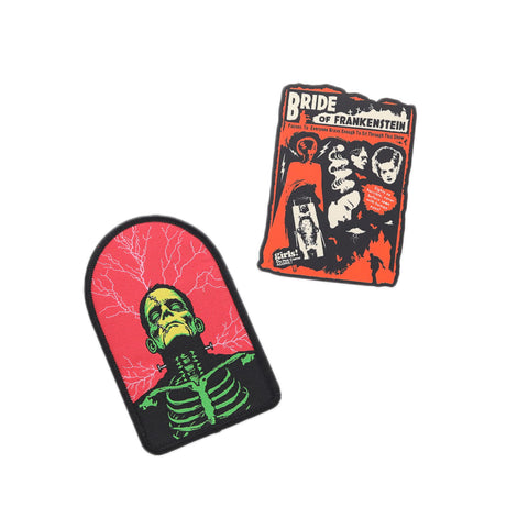 Terror Talk Frankenstein Woven Patch and Bride of Frankenstein Sticker Bundle