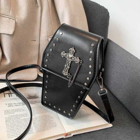 Black Coffin Shaped Cross Studded Crossbody
