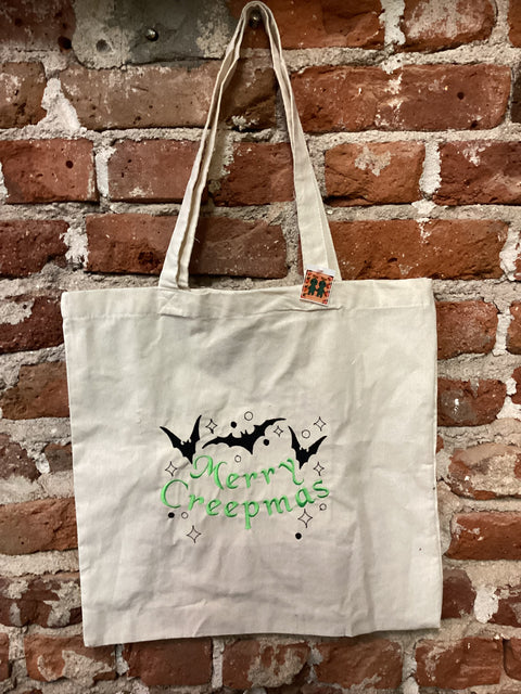 StitchnStabs Embroidered Merry Creepmas Canvas/Green Tote