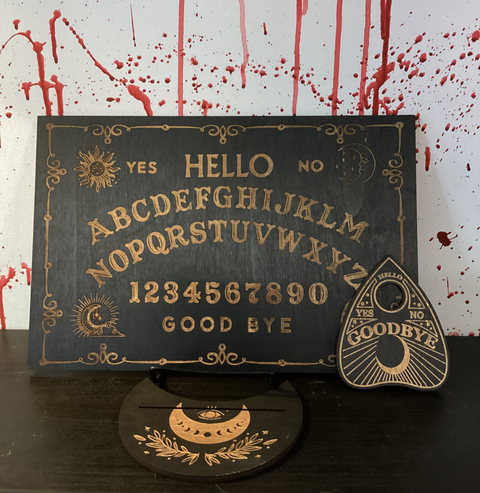 Wooden Ouija Board with Planchette and Divination Card Holder
