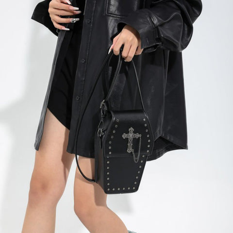 Black Coffin Shaped Cross Studded Crossbody
