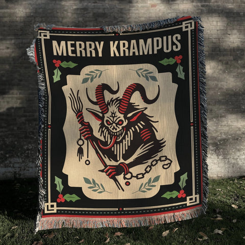 Merry Krampus Woven Creepmas Throw Blanket Jacquard