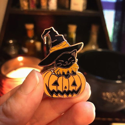 The Pickety Witch Pumpkin Kitten Pin