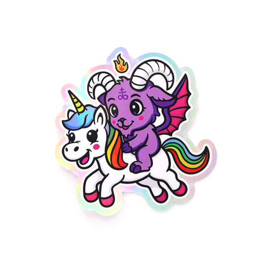 Terror Talk Shop Baphomet Riding Unicorn Holographic Sticker