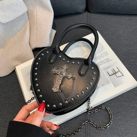 Black Heart Shaped Cross Crossbody Purse