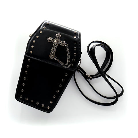 Black Studded Coffin Cross Body Purse