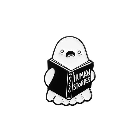 Ghost Reading Human Stories Pin