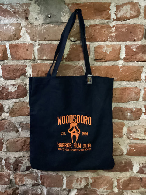 StitchnStabs Embroidered Orange Woodsboro Black Tote