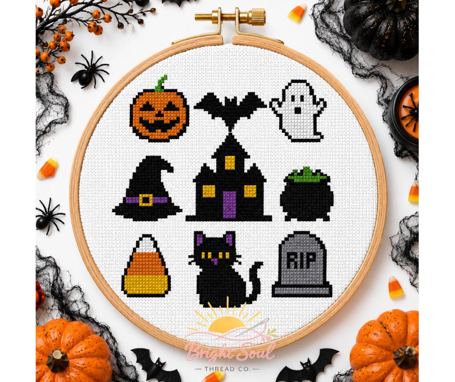 Bright Soul Thread Co. Halloween Collage Cross Stitch Kit