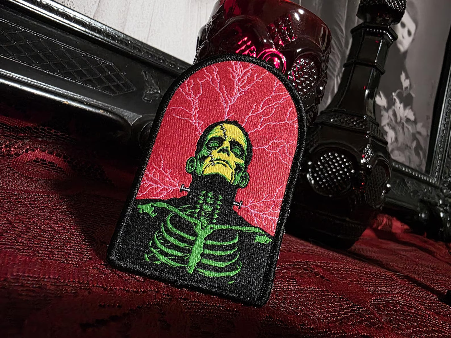 Terror Talk Frankenstein Woven Patch and Bride of Frankenstein Sticker Bundle