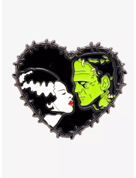 Frankenstein and Bride of Frankenstein Heart Pin