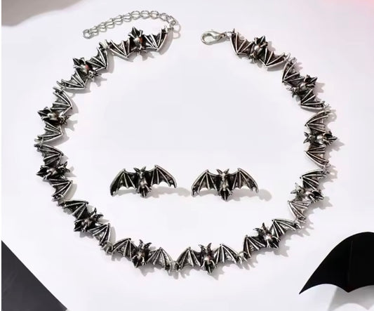 Silver Bats Necklace