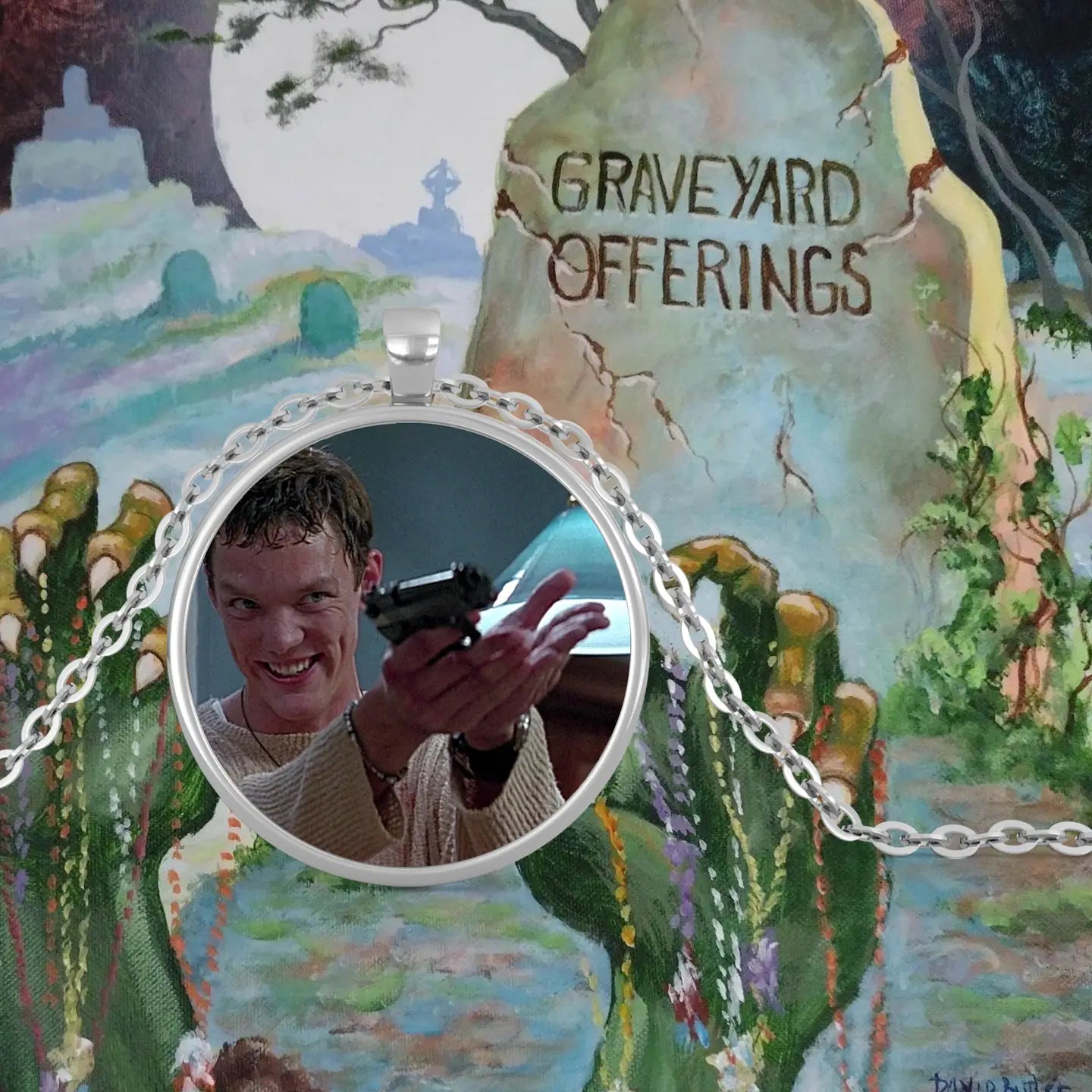 Graveyard Offerings Scream Stu Macher Necklace