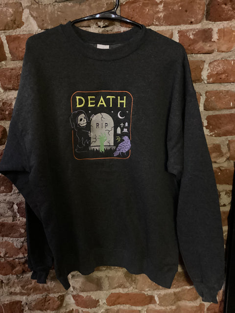 StitchnStabs Embroidered Death Graveyard Grey Crewneck