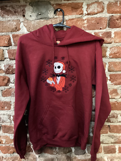 StitchnStabs Embroidered Jack Skellington Christmas Red Hoodie