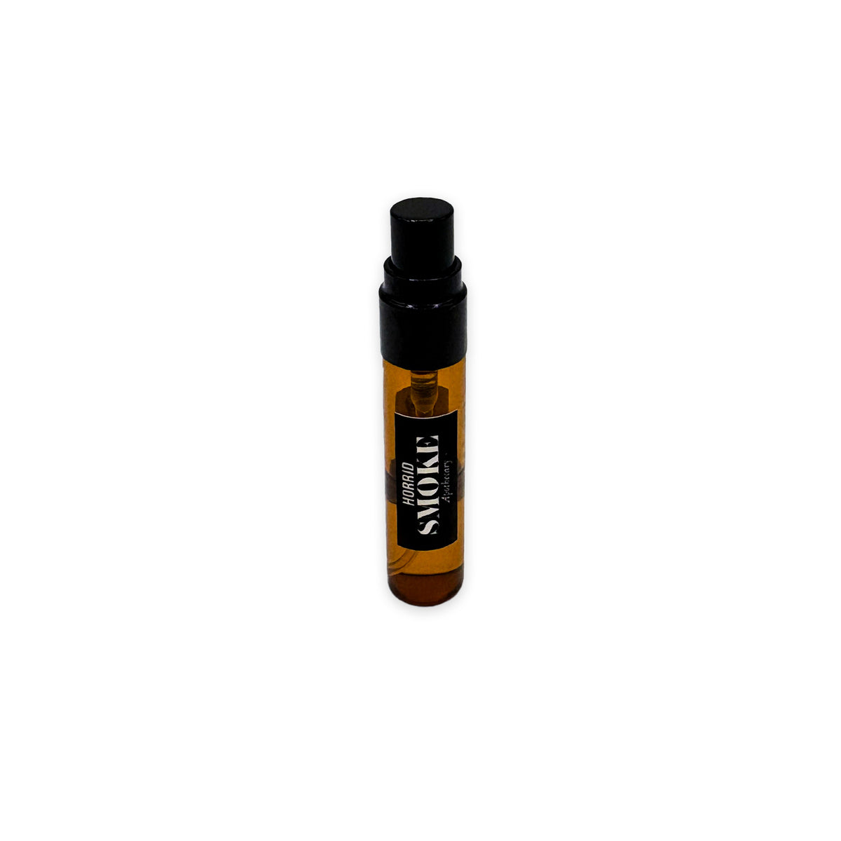A small amber glass spray bottle with a black cap and a black label reading 'SMOKE' on a plain white background.