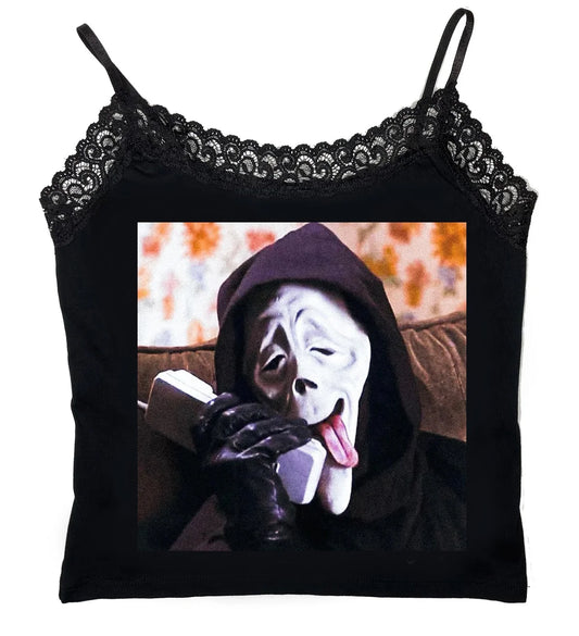 Vera’s Eyecandy Scary Movie Wassup Cropped Lace Tank