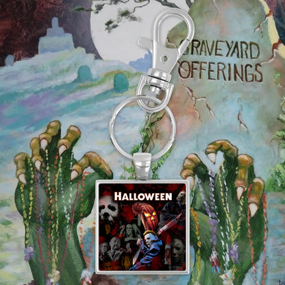 Llavero cuadrado con collage de Halloween de Ofrendas de cementerio