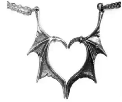Bat Wing Heart Couples Necklace