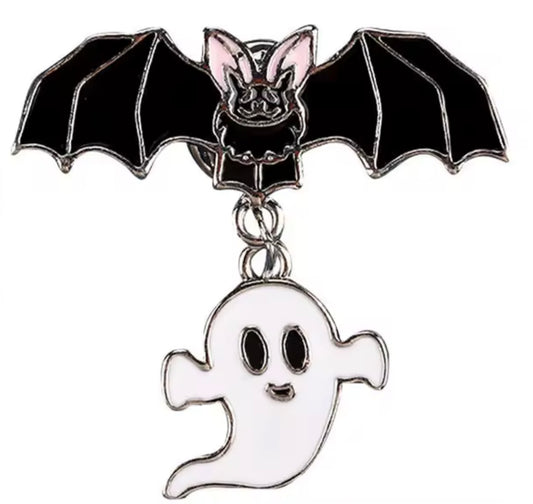 Black Bat with Ghost Charm Pin