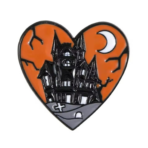 Horror Pin Orange Haunted Mansion Heart